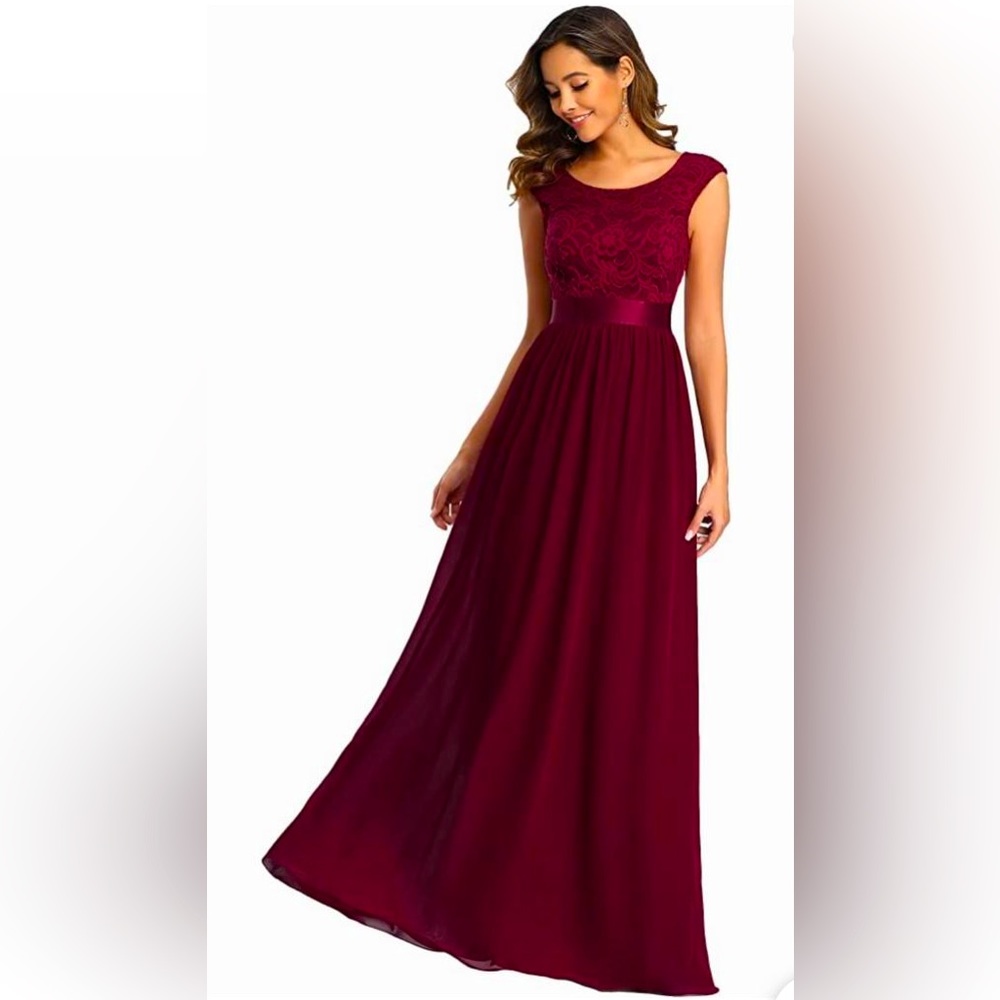 Burgundy Ruched Empire Wasit Bridesmaid Dress